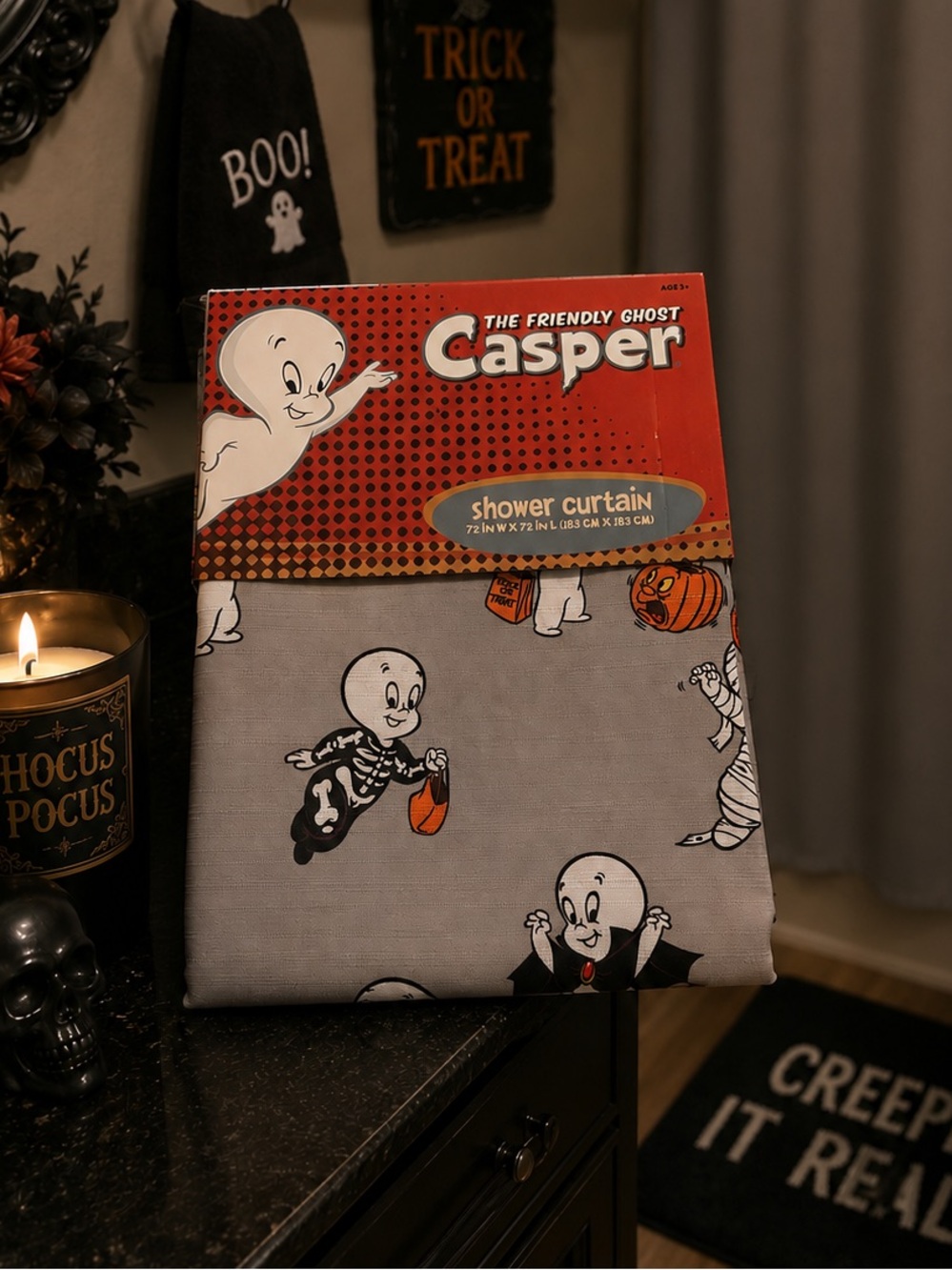 The Friendly Ghost Halloween Shower Curtain - Gray